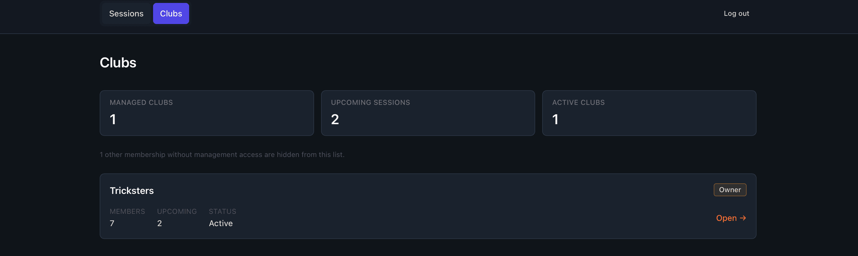Plai Arena web manager — Clubs overview for organizers.
